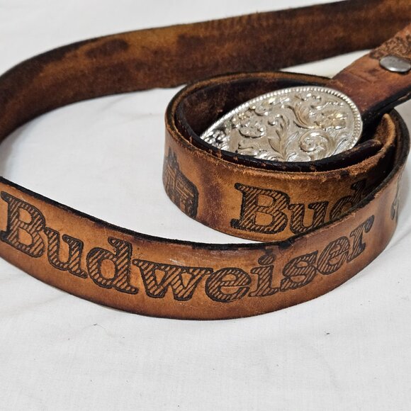Budweiser Beer Vintage Leather Belt Appx 54" Long W/ Belt Buckle-- READ - Picture 2 of 10